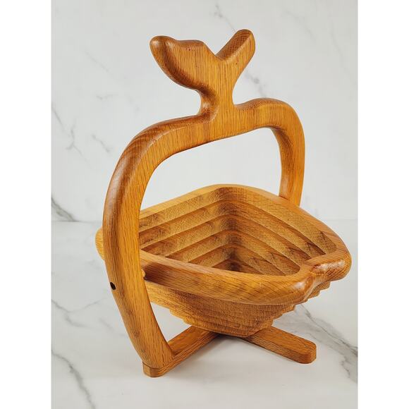 Wood Folding Fruit Basket Apple Shaped 11" John's Wood Shop Handcrafted USA - Picture 9 of 16